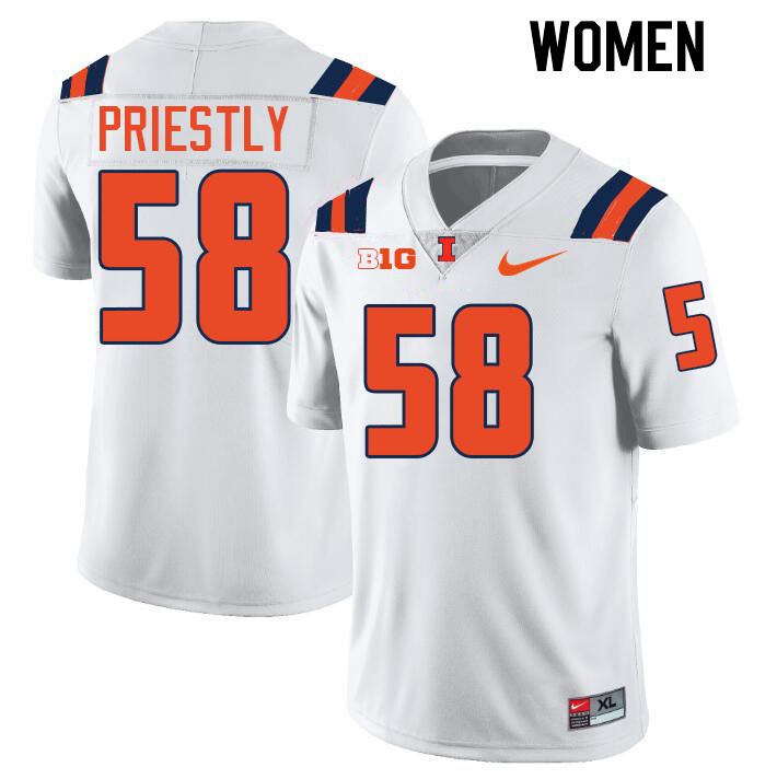 Women #58 Melvin Priestly Illinois Fighting Illini College Football Jerseys Stitched-White